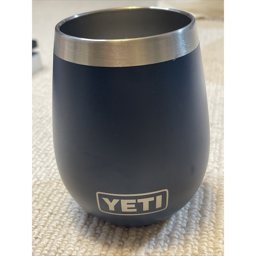 YETI Rambler Wine Tumbler 10oz Navy Blue Stainless Steel Stemless Cup Insulated